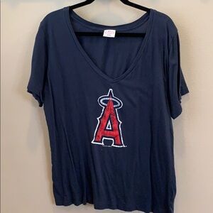 Navy blue /Angles baseball v neck t-shirt.